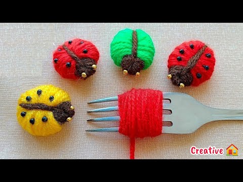 Amazing Ladybug Making Idea with Fork | Easy Woolen Crafts | Hand Embroidery Trick | Sewing Hack