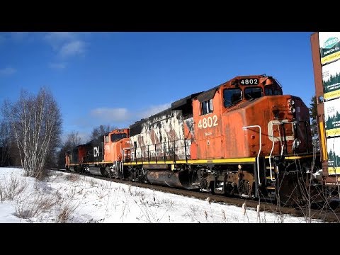 Cowl Leader & Nice Power on a Daylight CN Train 473 at Berry Mills, NB