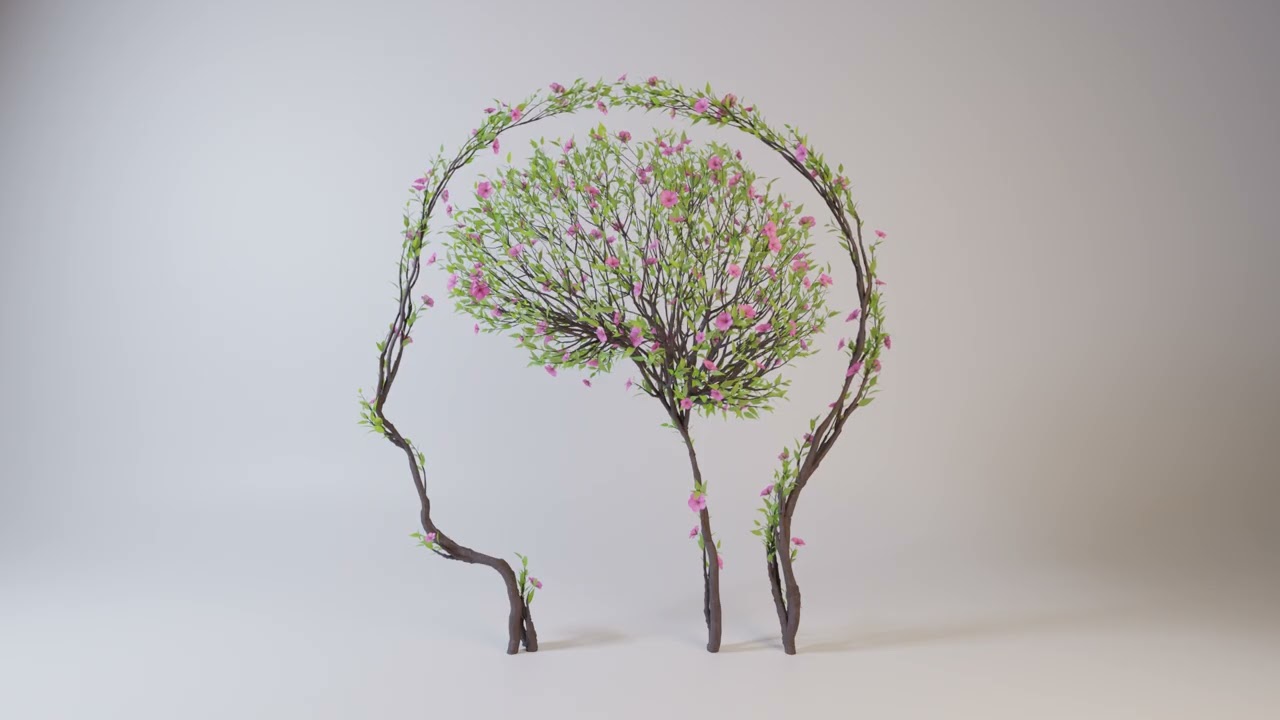 Growing Tree shaped as human brain animation 3D Model