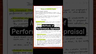HRM Note: Methods of Performance Appraisal