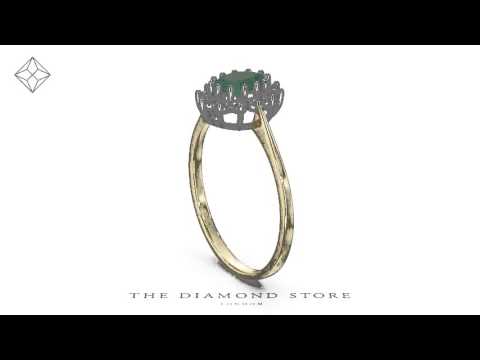 FET33-G - Emerald 5 x 3mm And Diamond 18K Gold Ring