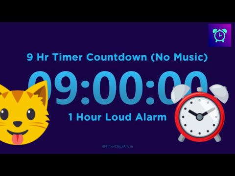 9 Hour Timer Countdown (No Music) with 1 Hour Loud Alarm