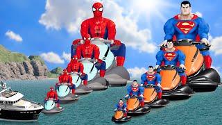 Big & Small Superman on a JetSki vs Big & Small Spiderman on a JetSki vs Ship | BeamNG.Drive