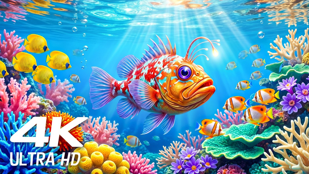 Sea Animals Relaxing Music  -  Coral Reef Fish 4k VIDEO (ULTRA HD) for Sleep