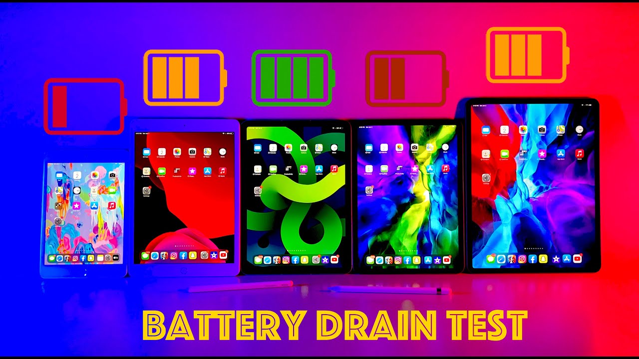 2021 iPad Battery Drain Test/iPad Mini 5 vs 10.2" iPad Gen 8 vs iPad Air Gen 4 vs 11"/12.9" iPad Pro