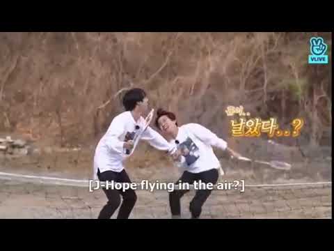 BTS' J-hope flying in the air on the  superman style