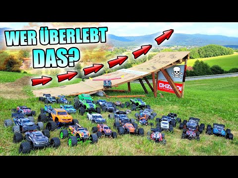 Welches RC AUTO fliegt am WEITESTEN?! - XXL WEITSPRUNG CONTEST!