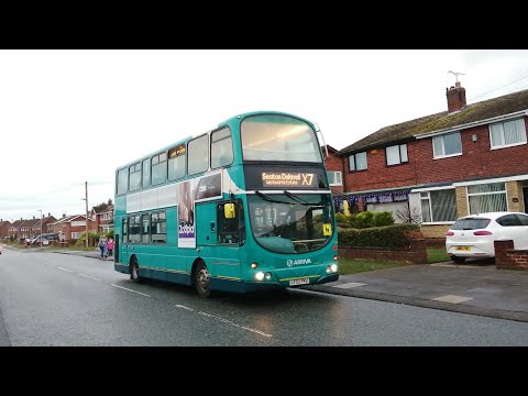 Front view: Route X7S: 7490/LF02 PKU-Arriva Nohumbria-Volvo B7TL/Wright Eclipse Gemini