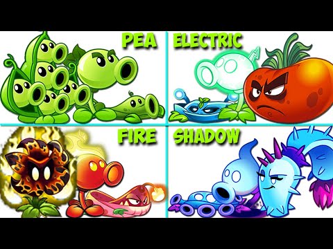 PvZ 2 Battlez - 4 Team Plant PEA vs FIRE vs ELECTRIC vs SHADOW - Who Will Win?