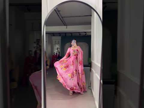 Yellow Floral Print Chiffon Stitched Gown with Lace Touch-Up & Designer Dupatta – Full Flair Partywear Gown for Women