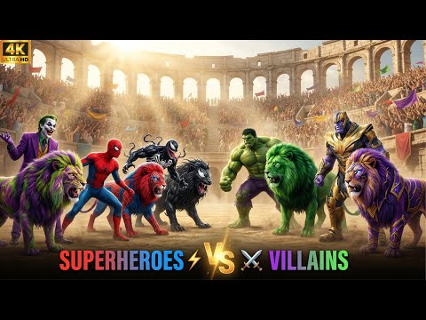 Clash of Legends⚔️ Superheroes vs Villains with Fierce Lions! 🦁