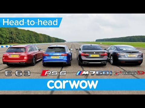 BMW M760Li v Tesla Model S v Audi RS 6 v Mercedes-AMG E63 S Estate DRAG & ROLLING RACE