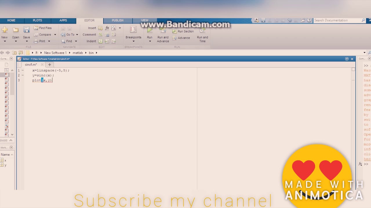 How to create sinc function using matlab