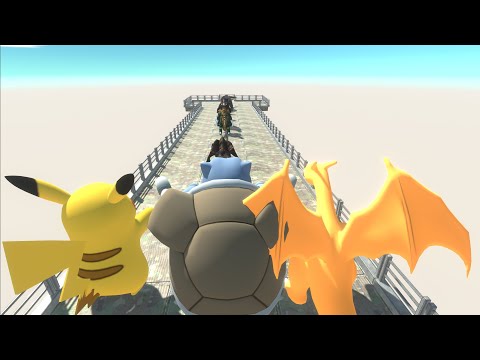 PIKACHU AND BLASTOISE AND CHARIZAD DEATH FALL - Animal Revolt Battle Simulator