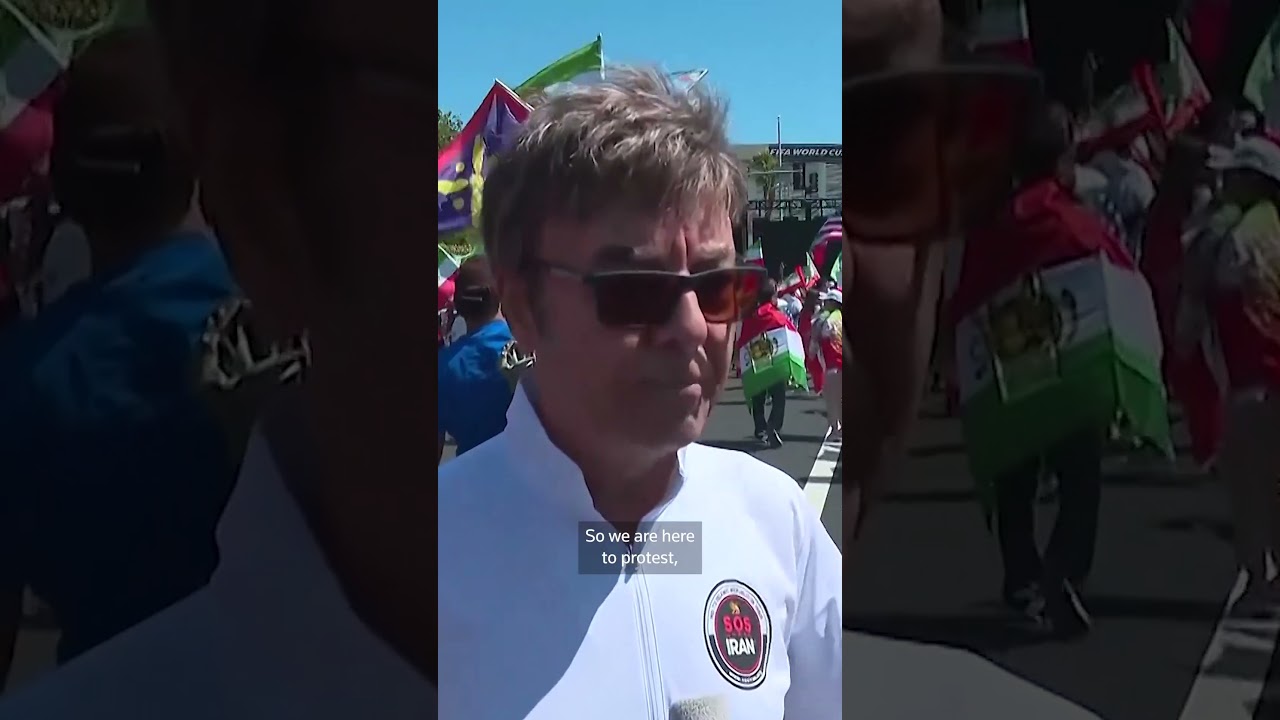 Video | Hundreds protest Iranian government at World Cup opener