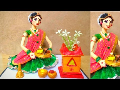 Beautiful Doll | Tulsi Vivah Lady | How To Make | Newspaper Doll Making | DIY |  By Punekar Sneha Video