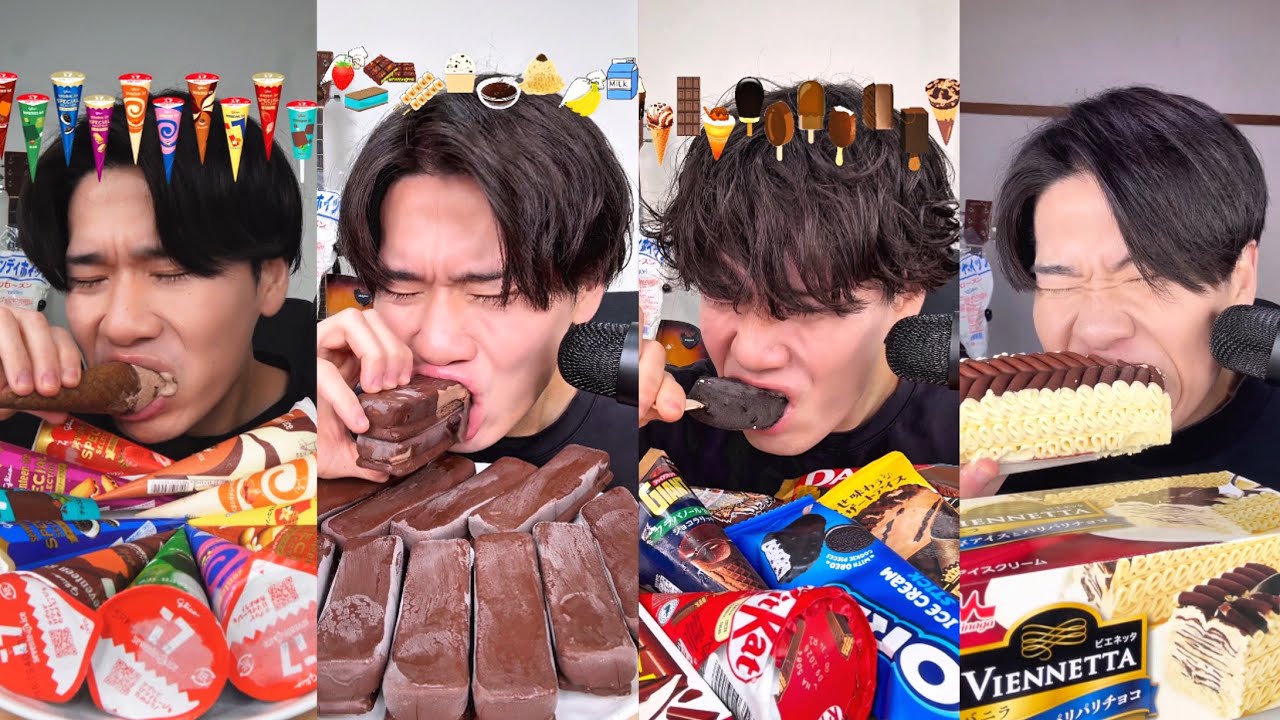 ASMR 愛してやまないアイスクリームをかき集めてドカ食い気絶🍨🍫【咀嚼音/Mukbang】ショート動画まとめver.(BGM無)