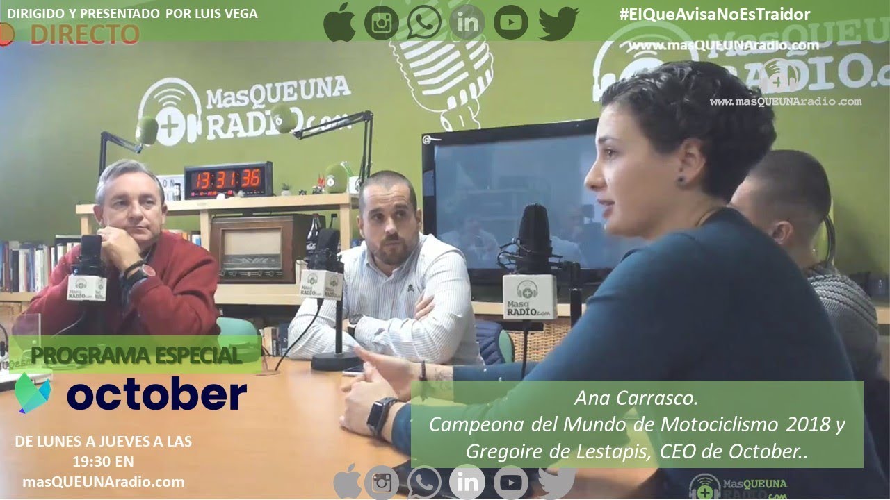 EQANET #54. Programa especial OCTOBER. Con Ana Carrasco, Campeona del Mundo de Motociclismo 2018 y Gregoire de Lestapis, CEO de October.