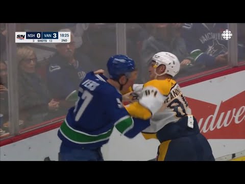 Tyler Myers vs Tanner Jeannot fight Nashville predators vs Vancouver Canucks (2022 NHL)