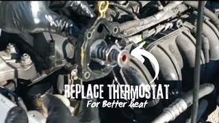 How to successfully replace the thermostat on a Mazda 6, after removing power steering pump
