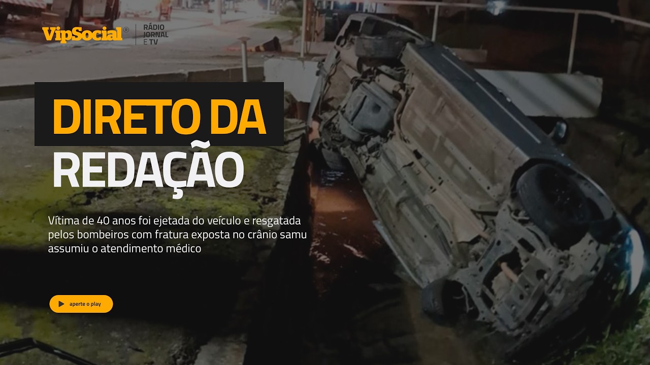 DIRETO DA REDAÇÃO | Veículo capota, cai em ribeirão e motorista fica em estado crítico