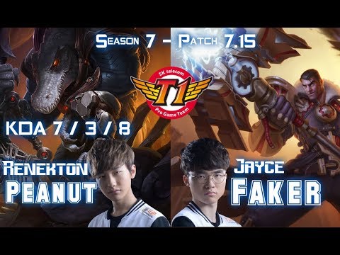 SKT T1 Peanut RENEKTON vs SKT T1 Faker JAYCE Top - Patch 7.15 KR Ranked