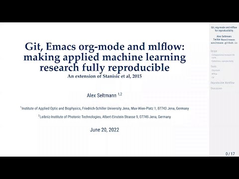 Git, Emacs org-mode and mlflow: making applied machine learning research fully reproducible