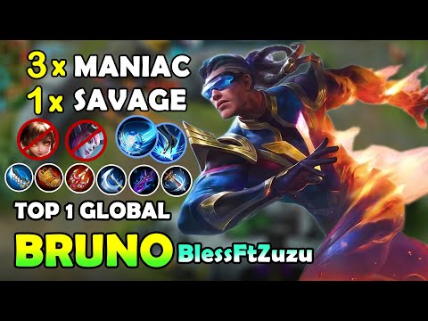 3x MANIAC & SAVAGE Bruno Perfect  Firebolt Gameplay - Top Global Bruno BlessFtZuzu - Mobile Legends