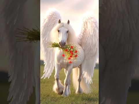Good morning to you♥️#morning#pegasus#horse#horses#whitewings#horsewithwings#cute#cutehorse#flowers