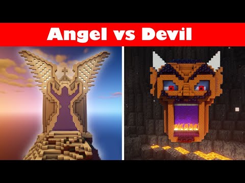 Pox Blox - Minecraft: Angel vs Devil Portal Best Build Challenge | Nether Portal / Statue Timelapse