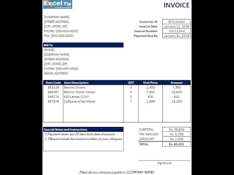 Part of a video titled How to Create an Invoice Template in Excel! - YouTube