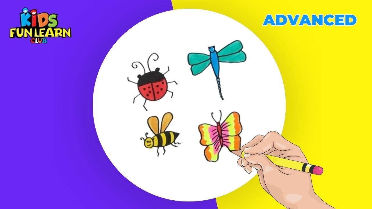 5 easy drawing of insects for kids step by step with Parikshet & Kids Fun Learn Club