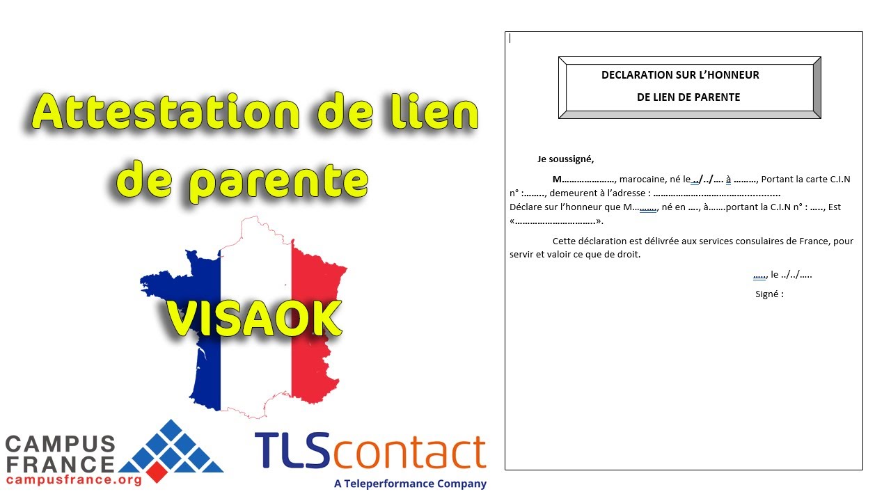 ATTESTATION DE LIEN DE PARENTÉ VISA FRANCE