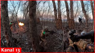 Fighters of 67th brigade advancing in forest encounter “Wagner" group - fierce firefight ensues