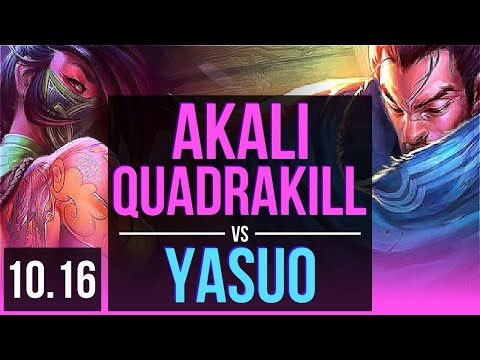 AKALI vs YASUO (MID) | Quadrakill, KDA 15/0/7, Legendary | KR Grandmaster | v10.16