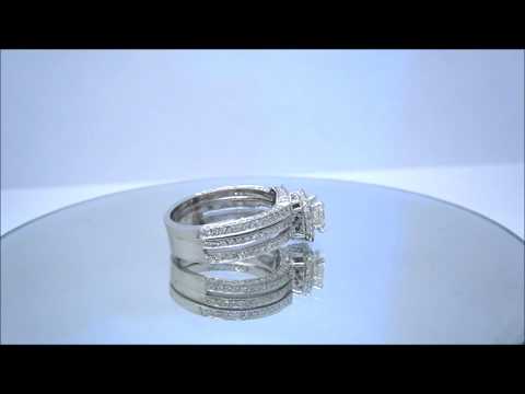 14K WHITE GOLD PRINCESS CUT DIAMOND SPLIT BAND DECO RING & BAND 1.75CT - ASW - 203