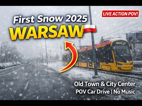 First Snow in Poland 4K | Warsaw Winter Road Ambience