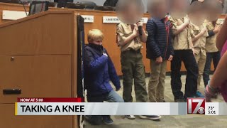 Leaders from City of Durham, Boy Scouts react to scout taking a knee during Pledge of Allegiance
