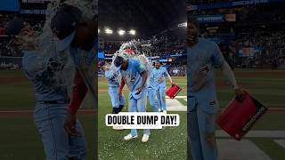 Jesús Sánchez gets double water dump after a big win ???????? #MLB #BlueJays #Toronto