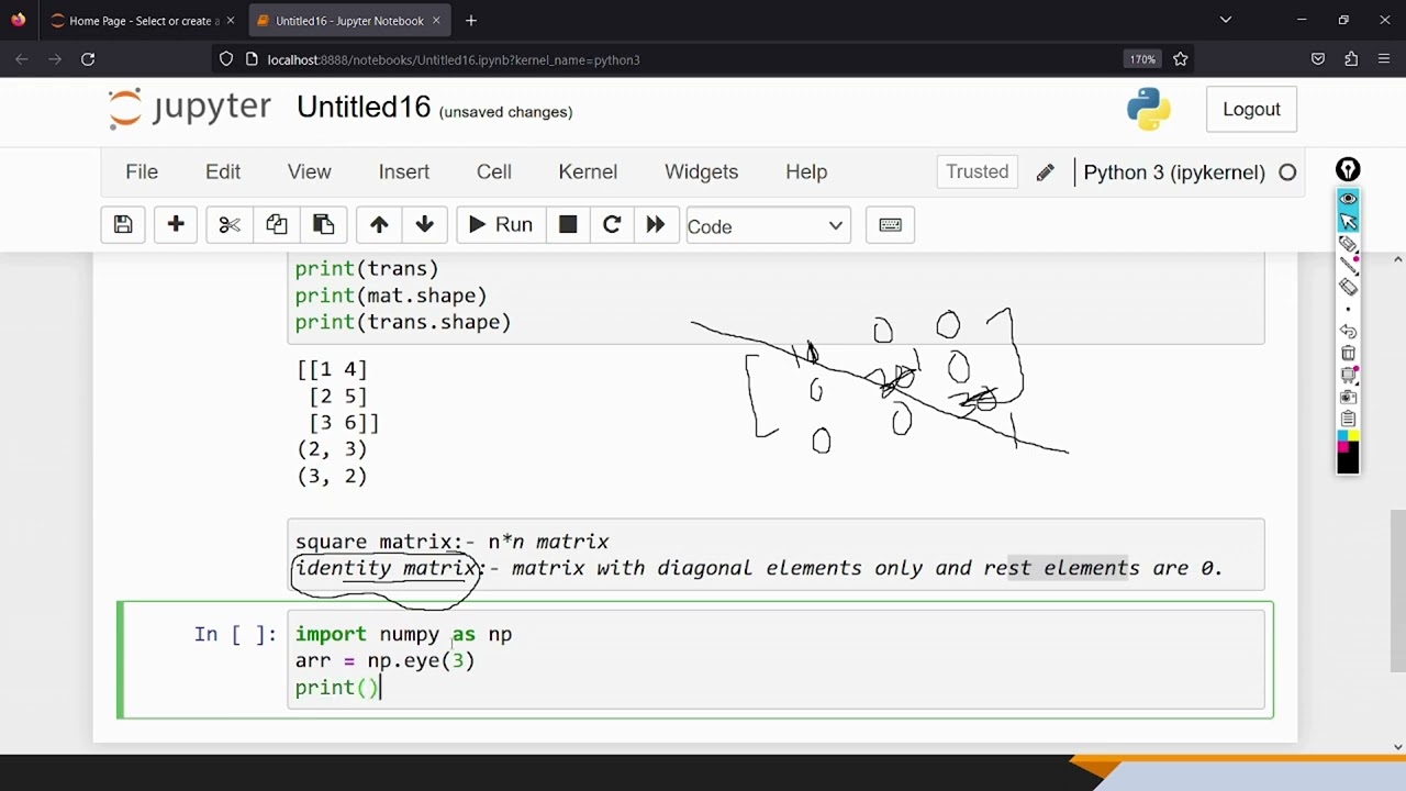 Numpy Tutorial in Python |  Numpy Matrix Operations | Identity Matrix using Numpy