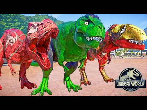 HULK vs T-REX Spiderman, Iron Man, Venom, Green Alien Godzilla Dino Fight - Jurassic World Evolution