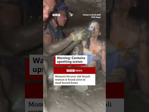 Moment 64-year-old Nepali woman is found alive in mud-buried home. #Nepal #BBCNews