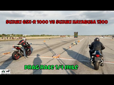 Suzuki GSX-R 1000 vs Suzuki Hayabusa 1300 motorcycle drag race 1/4 mile 🚦🚗 - 4K UHD