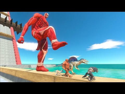 Dinosaurs and Fantasy Falling Into Colossal Titan Tank - Animal Revolt Battle Simulator