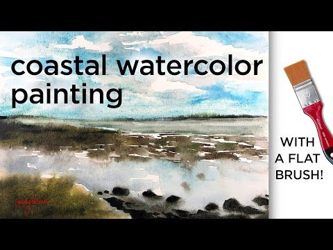 Coastal watercolor painting - on canvas with a flat brush! Westcliff-on-Sea Video