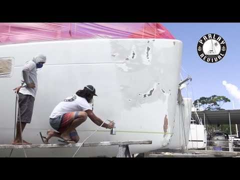 SPRAY DAY!! Hurricane damaged catamaran gets extreme make-over - Episode 46