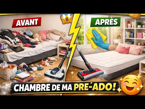 MISSION IMPOSSIBLE : nettoyer la chambre de ma PRÉ-ADO 🤯🧼 (avant/après)