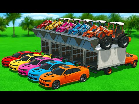 LOAD AND TRANSPORT DODGE CARS WITH RIGITRAC TRACTORS AND TRUCKS - Farming Simulator 25