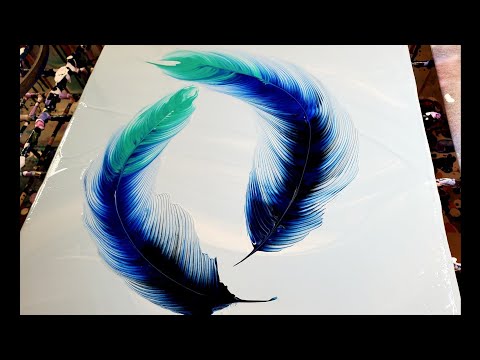 #63 - TROPICAL Flowing Fluid Feathers! Chain Pull Method. #pourpainting #fluidart #acrylicpouring