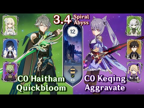 Spiral Abyss 3.4 - C0 Alhaitham Quickbloom & C0 Keqing Aggravate | Floor 12 9 Stars | Genshin Impact